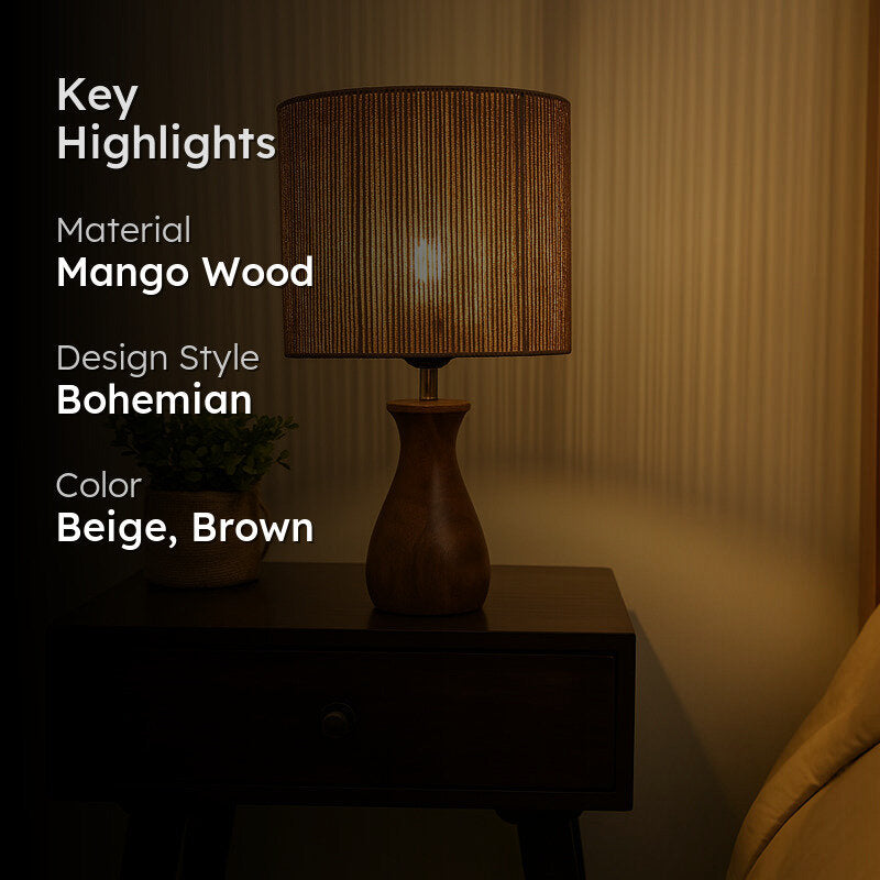 WhirlLit Rattan Mango Wood Table Lamp - Beige,Brown media 2