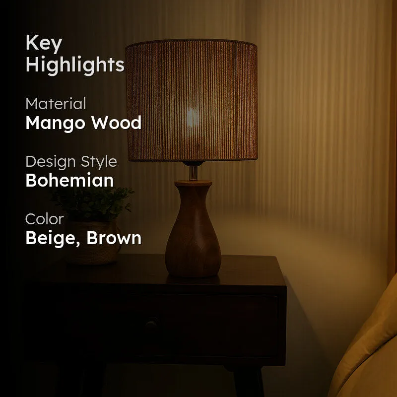 WhirlLit Rattan Mango Wood Table Lamp - Beige,Brown media 2