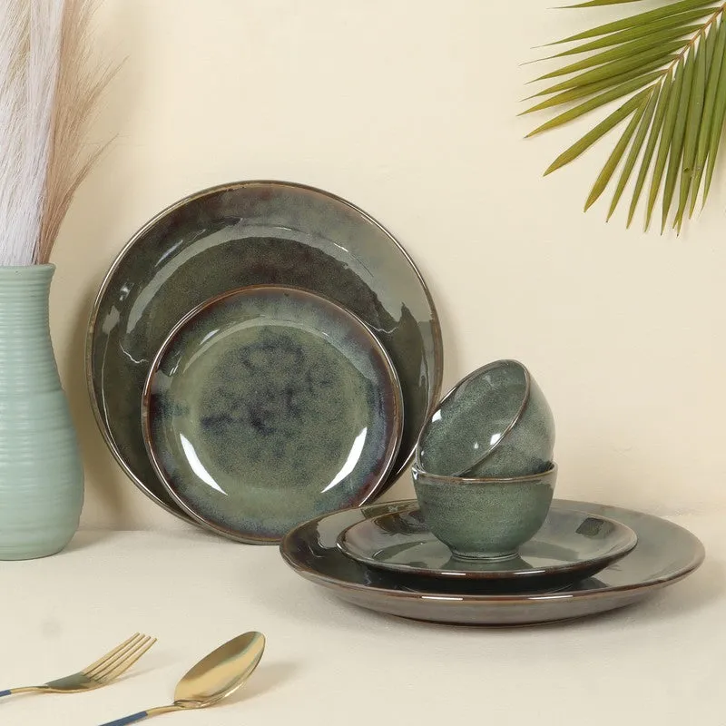 Regal Feast Ceramic Dinner Set (Olive Green) - 6 Piece Set media 1