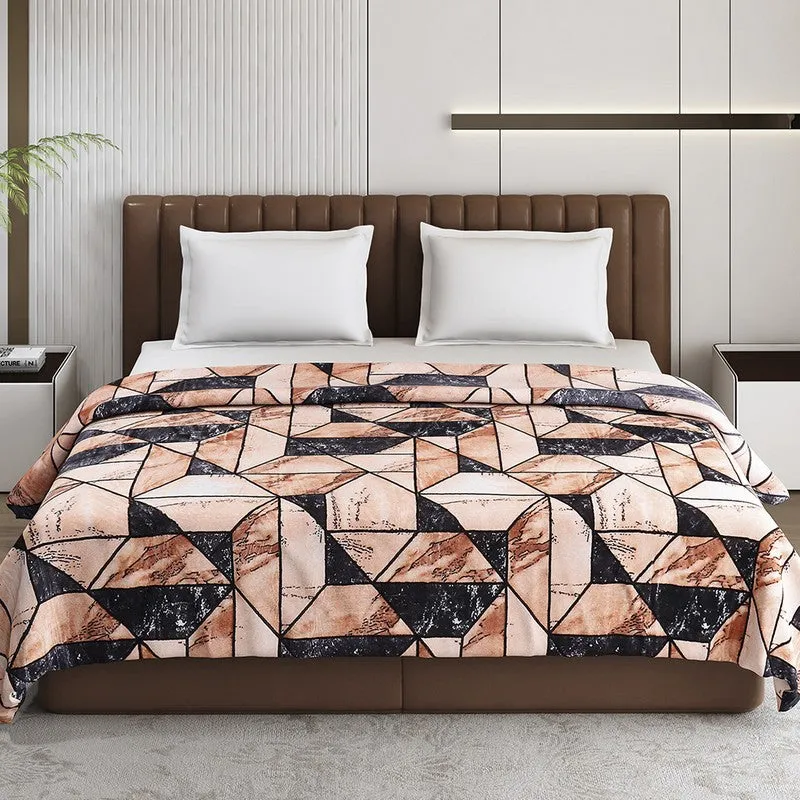 Monte Carlo Leafira Abstract Print Polyester Blanket (Brown) - 300 GSM media 4