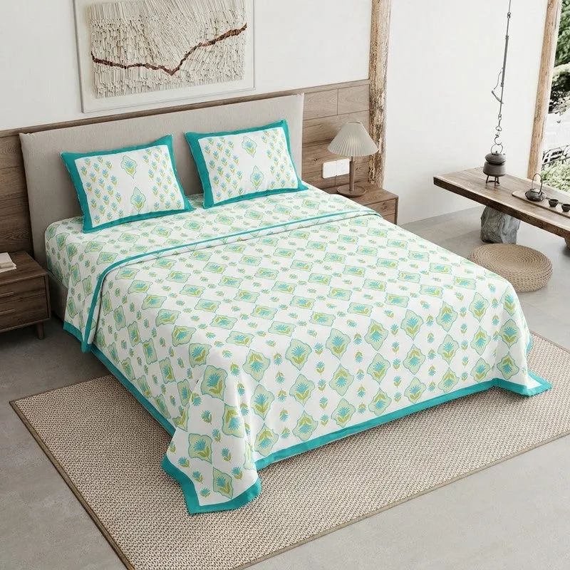 Royal Print Cotton Bedsheet (Blue,White) - 120 TC media 1
