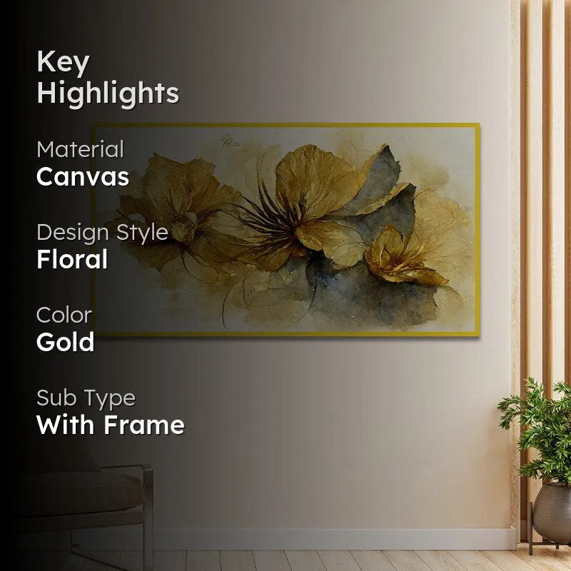 Petals De Oro Canvas Wall Painting With Frame - Gold media 2
