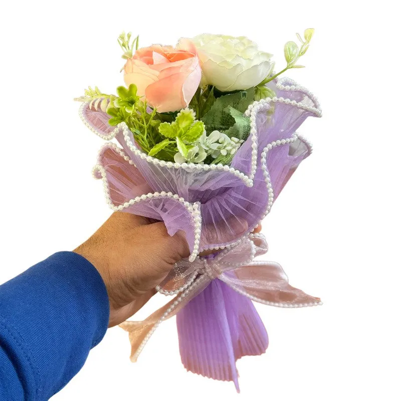 Pearl Trim Rose Artificial Flower Bouquet media 5
