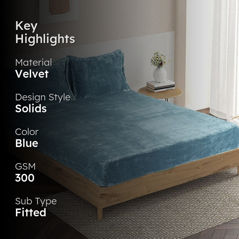 Casselle  Velvet Bedsheet (Sky Blue) - 300 GSM media 2