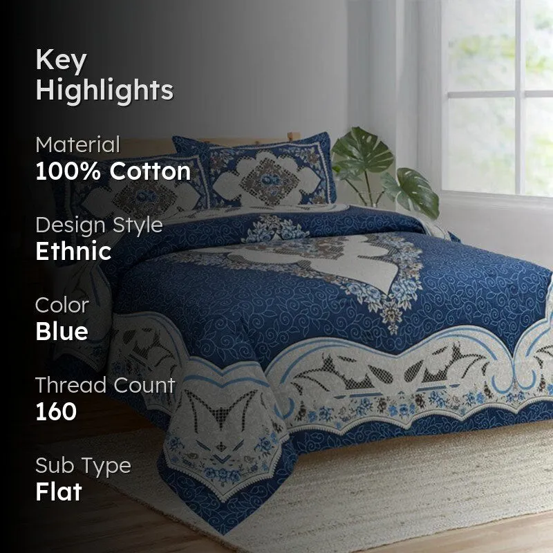 Yashita Printed Cotton Bedsheet (Blue) - 160 TC media 2
