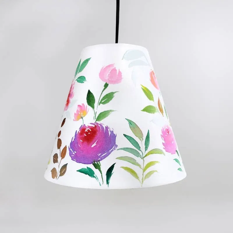 Pastel Bloom Handpainted Fabric Ceiling Lamp media 3