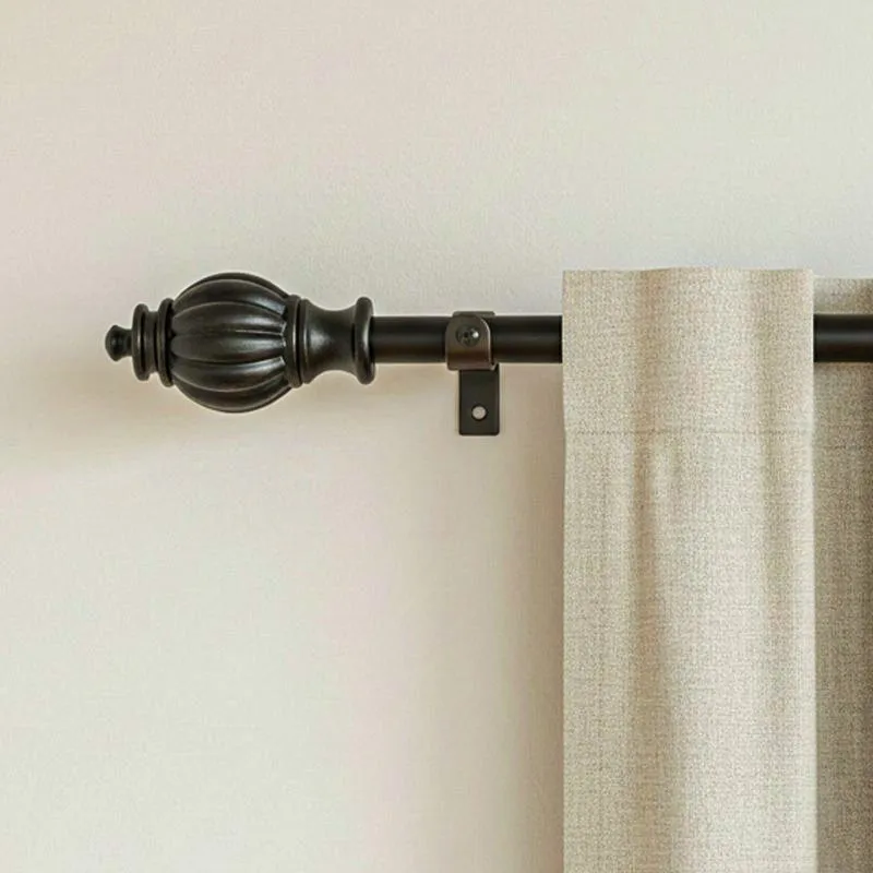 Edge Etch Extendable 1" Single Curtain Rod With Round Finial & Brackets media 1
