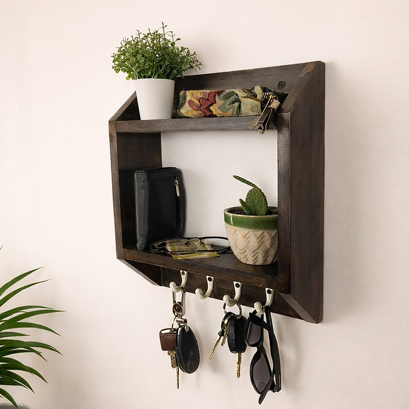Majesta Wooden Wall Shelf Organiser with Key Holders