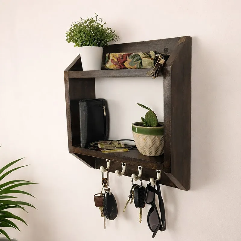 Majesta Wooden Wall Shelf Organiser with Key Holders media 1