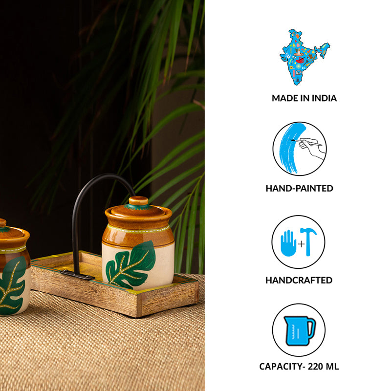 Leafy Shade Handpainted Jar With Tray - Three Piece Set media 5