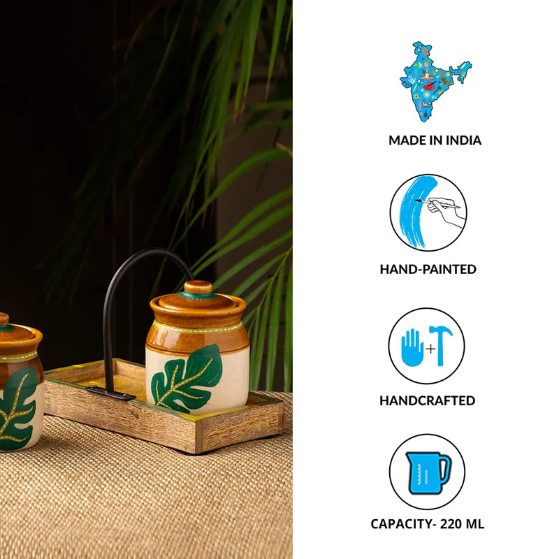 Leafy Shade Handpainted Jar With Tray - Three Piece Set media 5