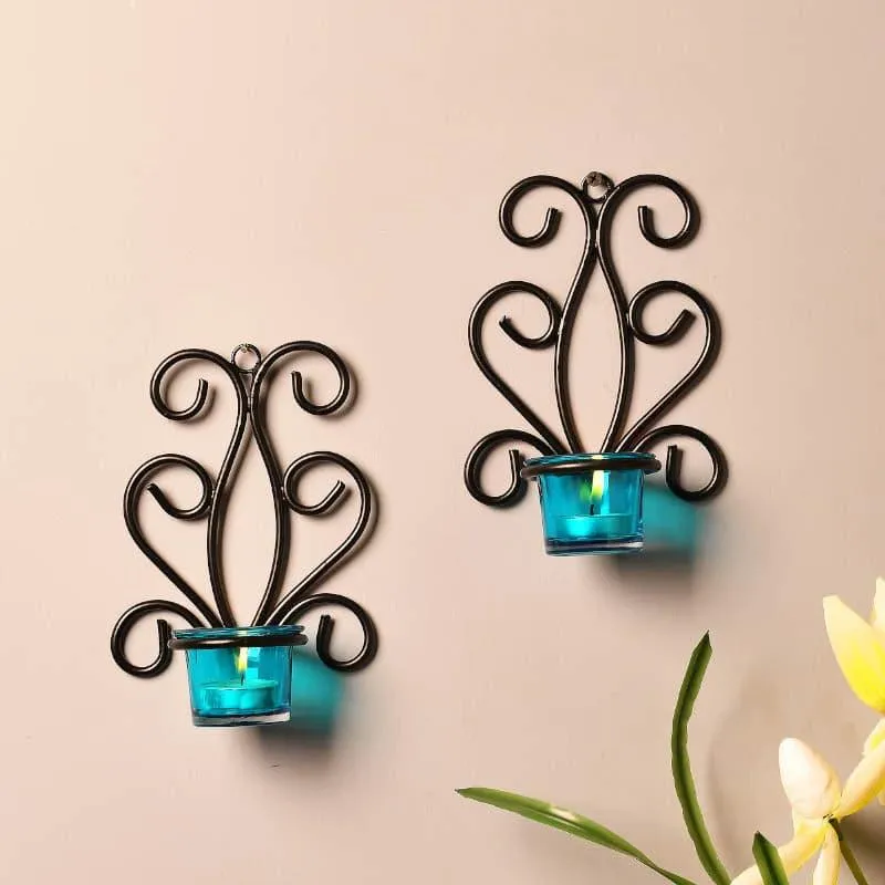 Antique Sconce Candle Holder (Blue) - Set Of Two media 1