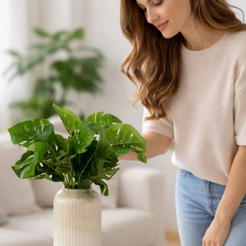Monstera Luxe Plastic Artificial Plant - Set Of Two media 6