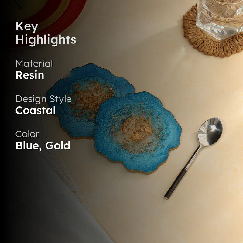 Gold Fleck Resin Coaster (Blue) - Set Of Two media 2