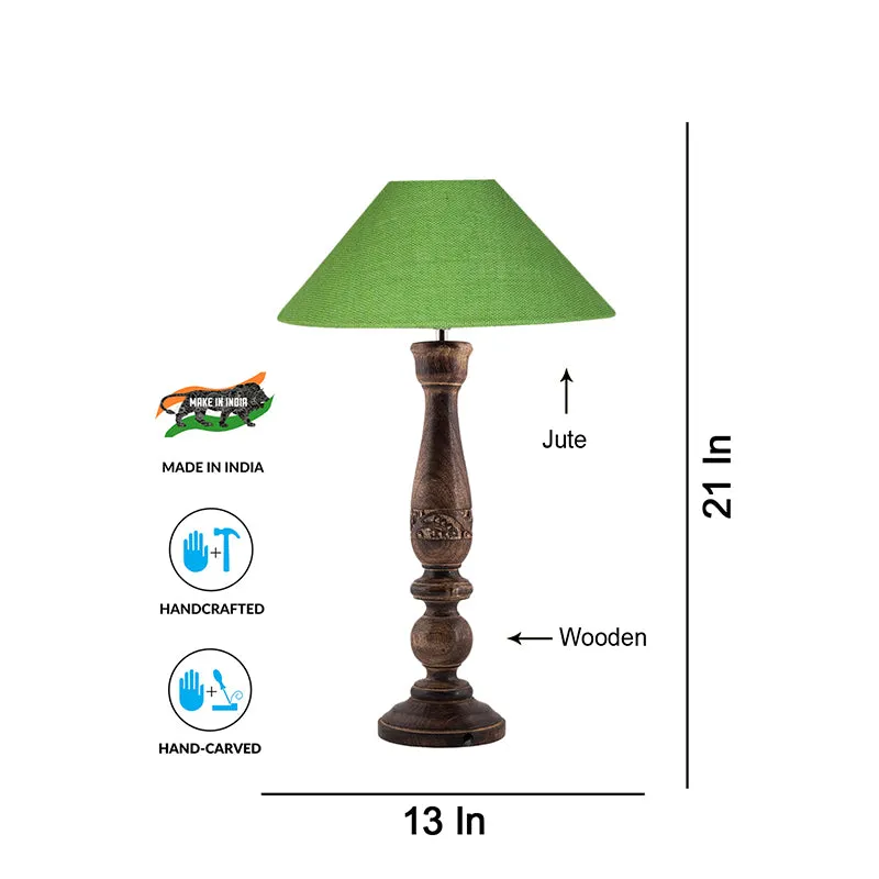 Nihara Wooden & Jute Table Lamp - Green,Brown media 4