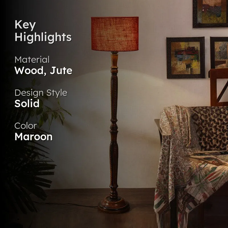 Biya Vintage Wooden Floor Lamp With Jute Shade - Maroon media 2