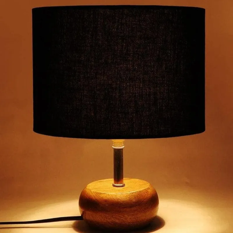 Wood Pebble Fabric Table Lamp - Black,Brown media 5