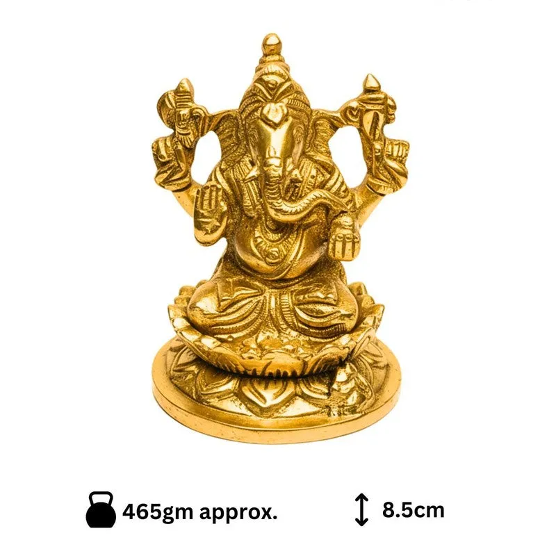 Ganesh Inkamal Brass Showpiece - Gold media 7
