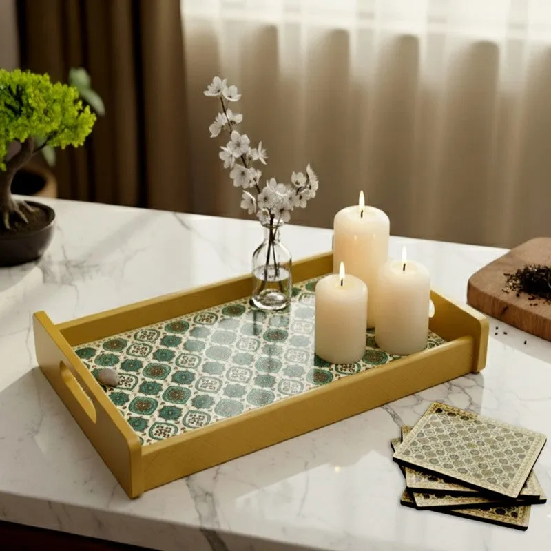 LuxeLeaf Serving Tray with 4 Coasters - Five Piece Set media 1