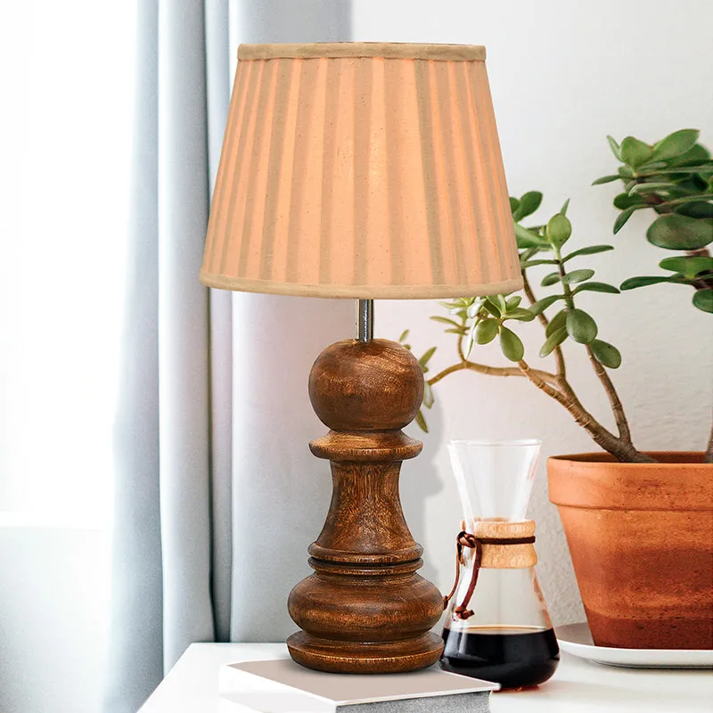 Pawn Wood Base Table Lamp with Pleated Fabric Shade - Brown media 2