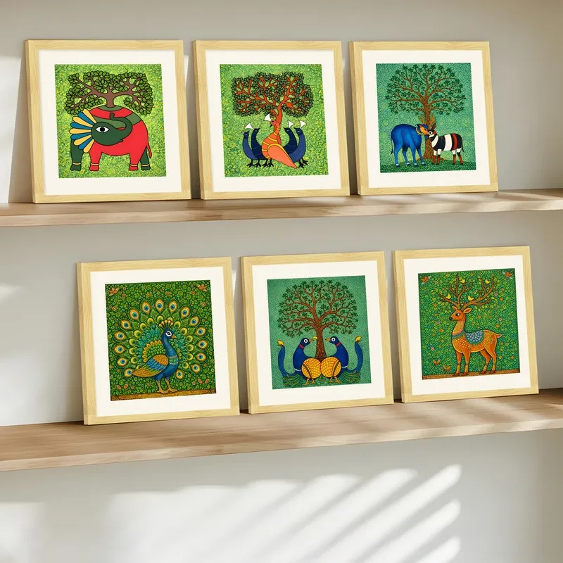 Forest Folk Paper Wall Painting With Frame - Set Of Six media 3
