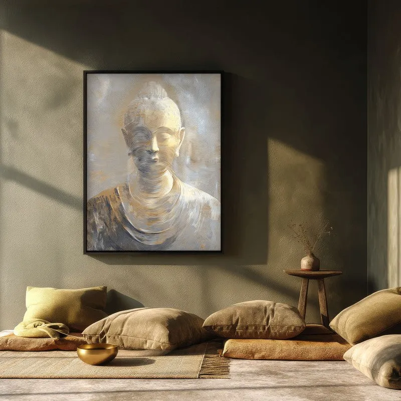Serene Buddha In Golden Calm Wall Painting With Black Frame media 3