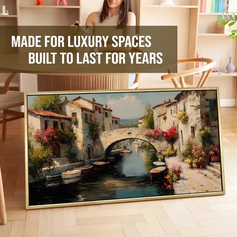 Bloomlit Canal Canvas Wall Painting With Frame media 5