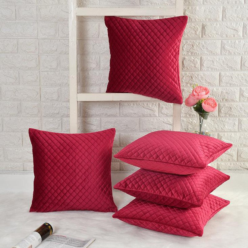 Orson Quilted Velvet Cushion Cover (Red) - Set Of Five media 3