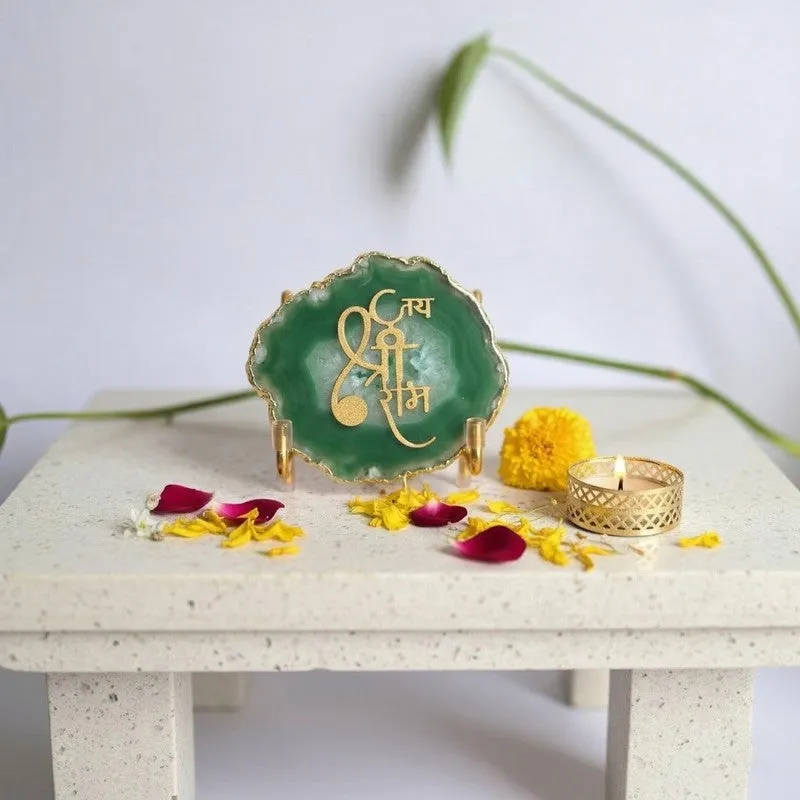 Jai Shri Ram Handcrafted Agate Religious Accent - Green media 3