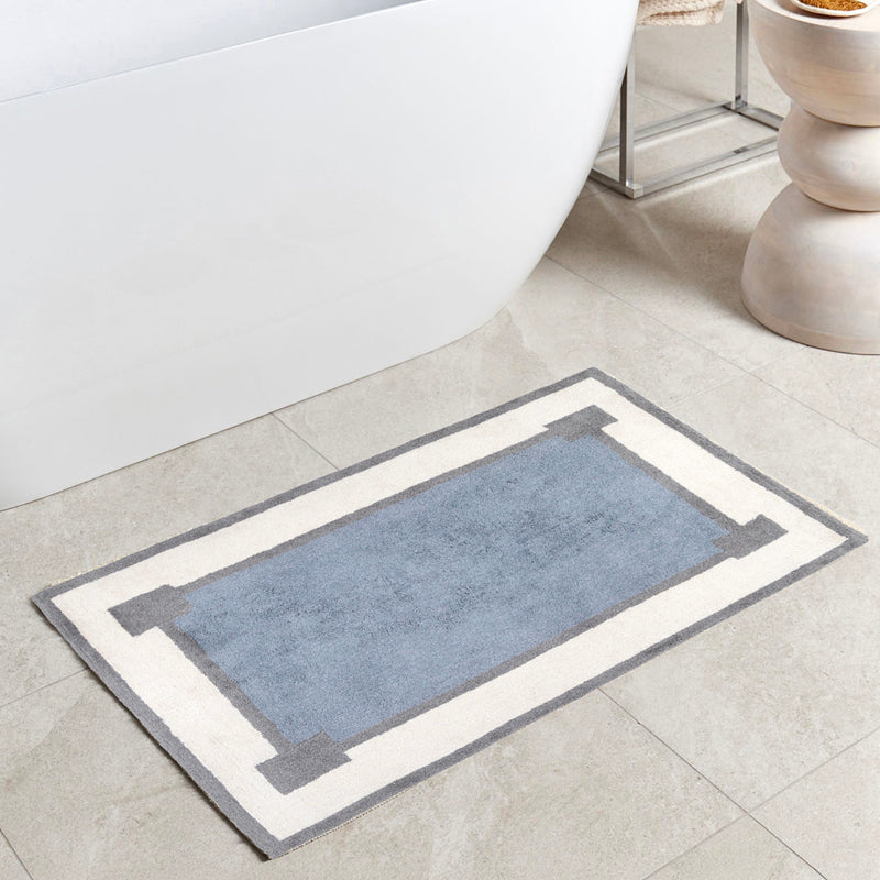 Zerina Cotton Bath Mat - Blue & White media 3