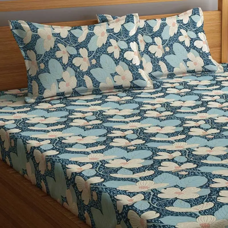 Moonlit Blossoms Fitted Microfiber Bedsheet - 300 GSM media 3