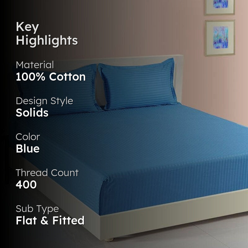 Swayam Stripe Serenade Cotton Bedsheet (Blue) - 400 TC media 2