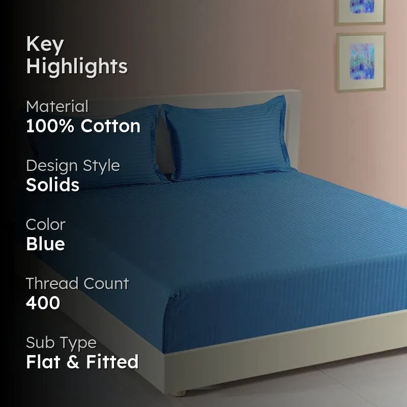 Swayam Stripe Serenade Cotton Bedsheet (Blue) - 400 TC media 2