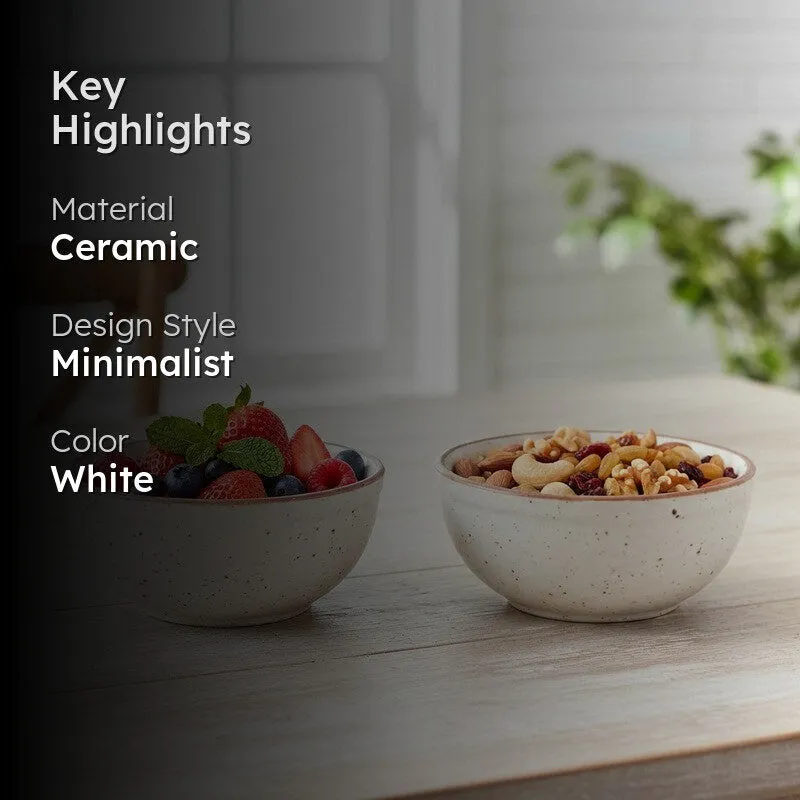 BiteCraft Ceramic Snack Bowls (White, 200 mL Each) - Set Of Two media 2