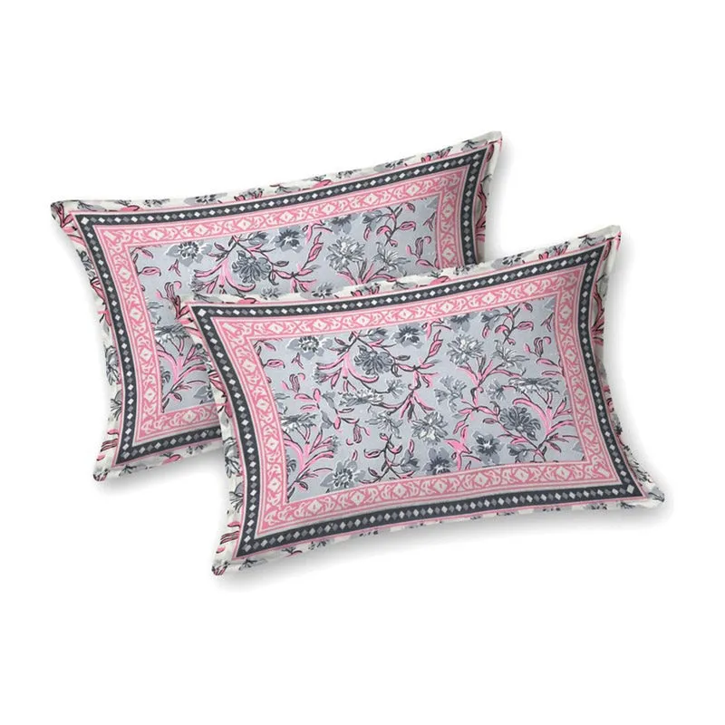 Bloomio Cotton Bedsheet (Grey,Pink) - 240 TC media 4