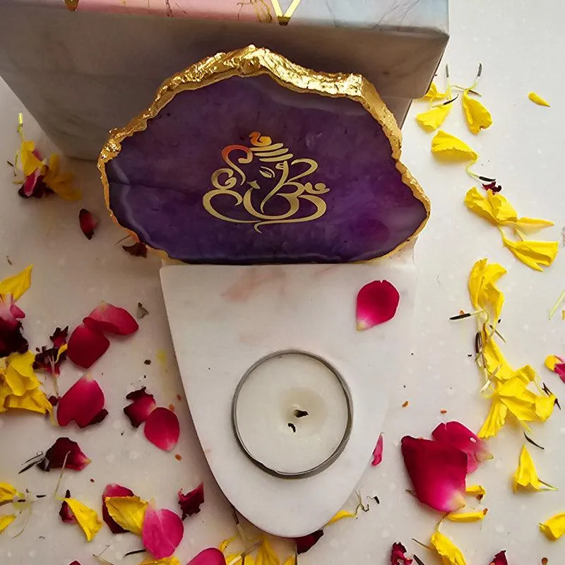 Vinayaka Agate & Marble Tealight Candle Holder - Purple media 3