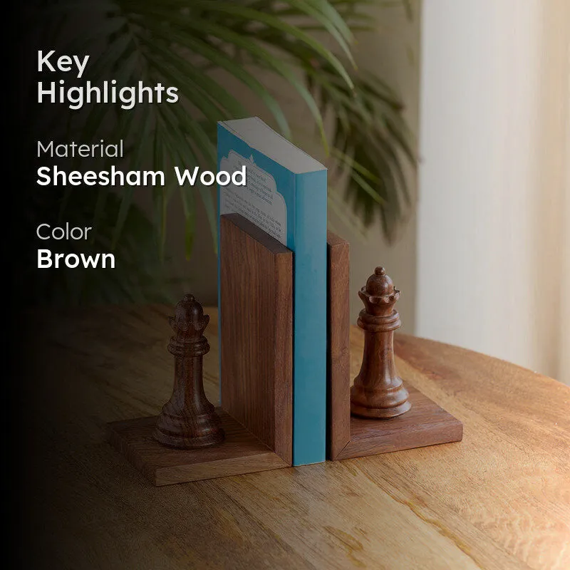 Checkmate Charm Handcarved Sheesham Wood Book End - Set Of Two media 2