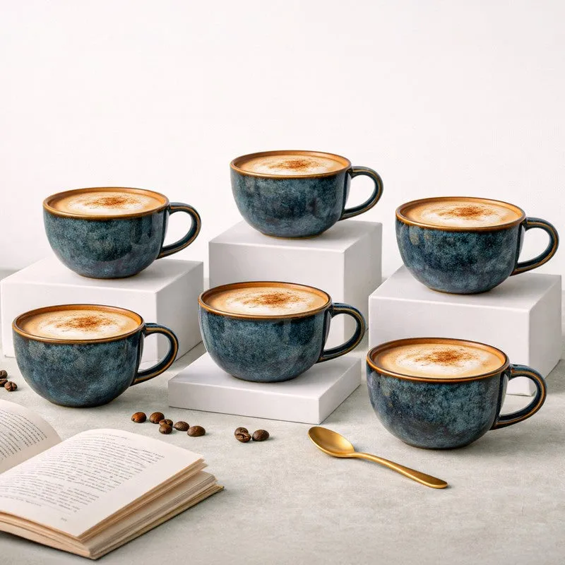 Cuddle Ceramic Tea Cup (250 mL Each),Blue) - Set Of Six media 1