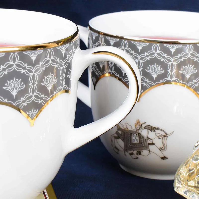 Gilded Legacy Pete 24k Gold Brushed Porcelain Coffee Mug (300 mL Each/Grey) - Set Of Six media 4