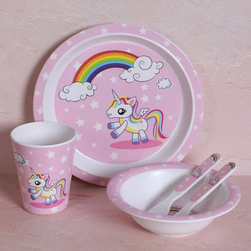 Unicorn Hop Kids Dinner Set - Five Piece Set media 1