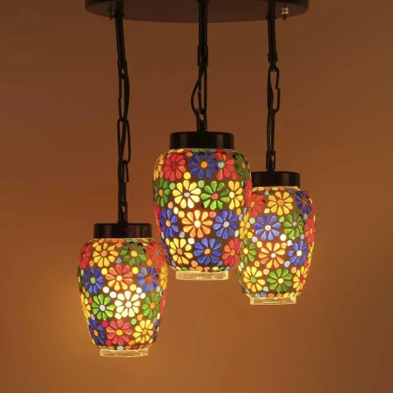 Floral Glaze Glass Ceiling Lamp - Multicolor media 1