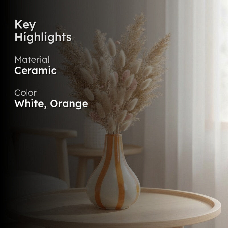 Waveon Ceramic Flower Vase - White,Orange media 2