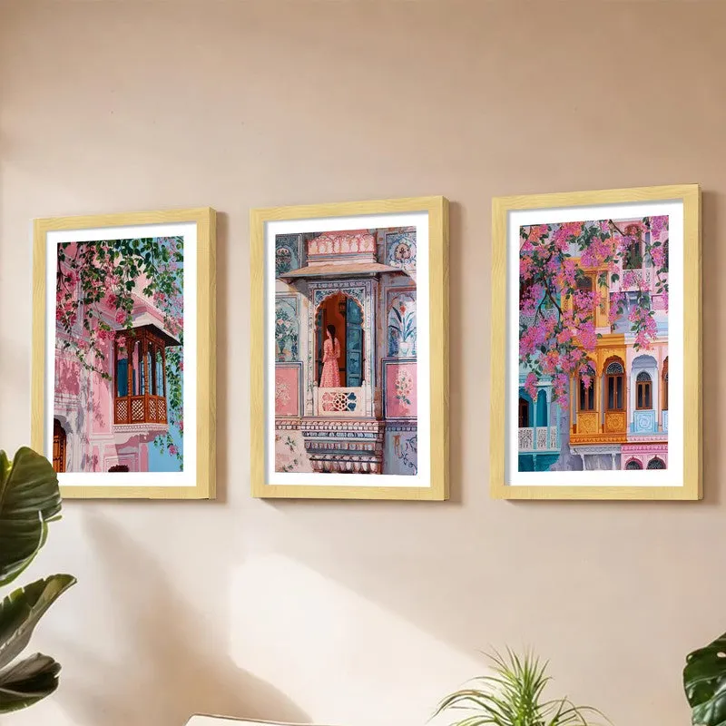 Jaipur Heritage Paper Wall Painting With Frame - Set Of Three media 3