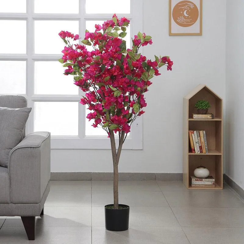 Faux Realtouch Bougainvillea Flower With Black Plastic Pot - 4.6 Feet media 4
