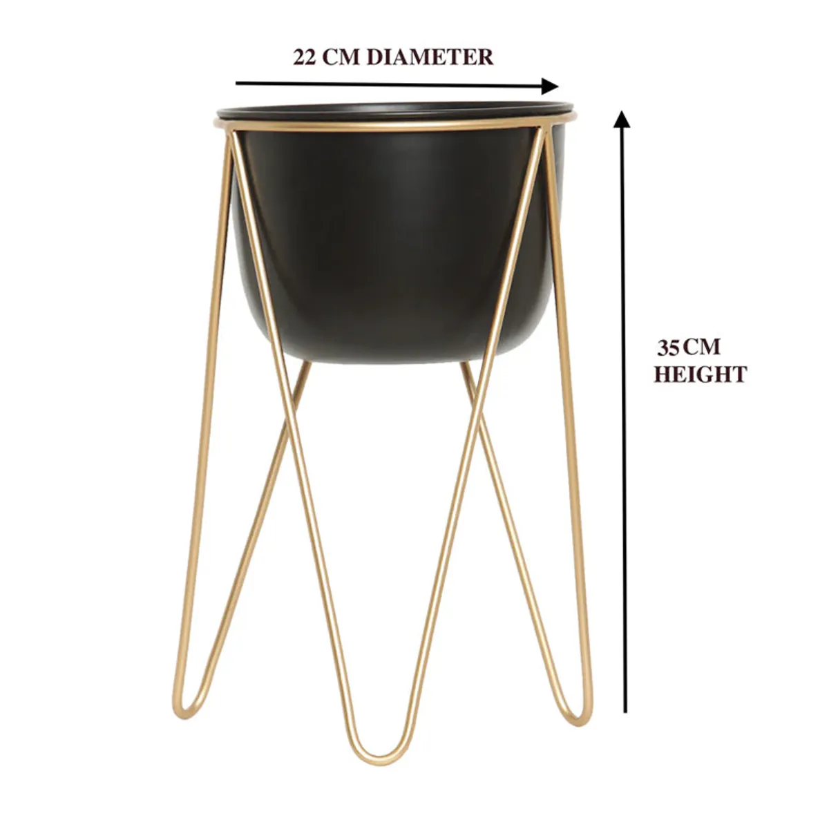 Planter size graphic showing 22 cm diameter and 35 cm height