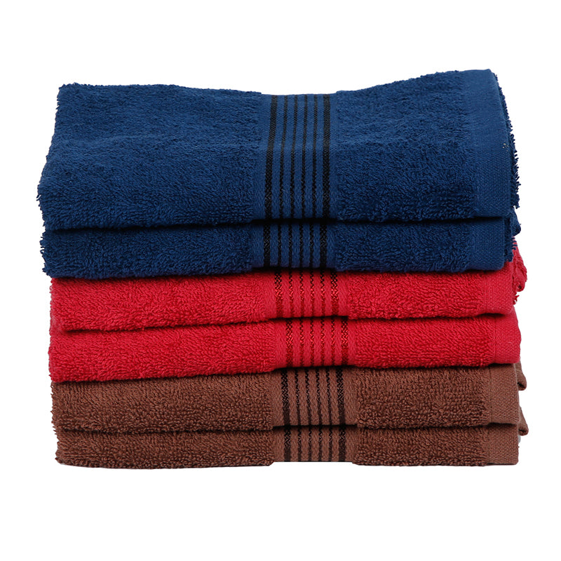 Pluma Cotton Hand & Face Towel (Brown,Blue & Red) - Set Of Six media 3