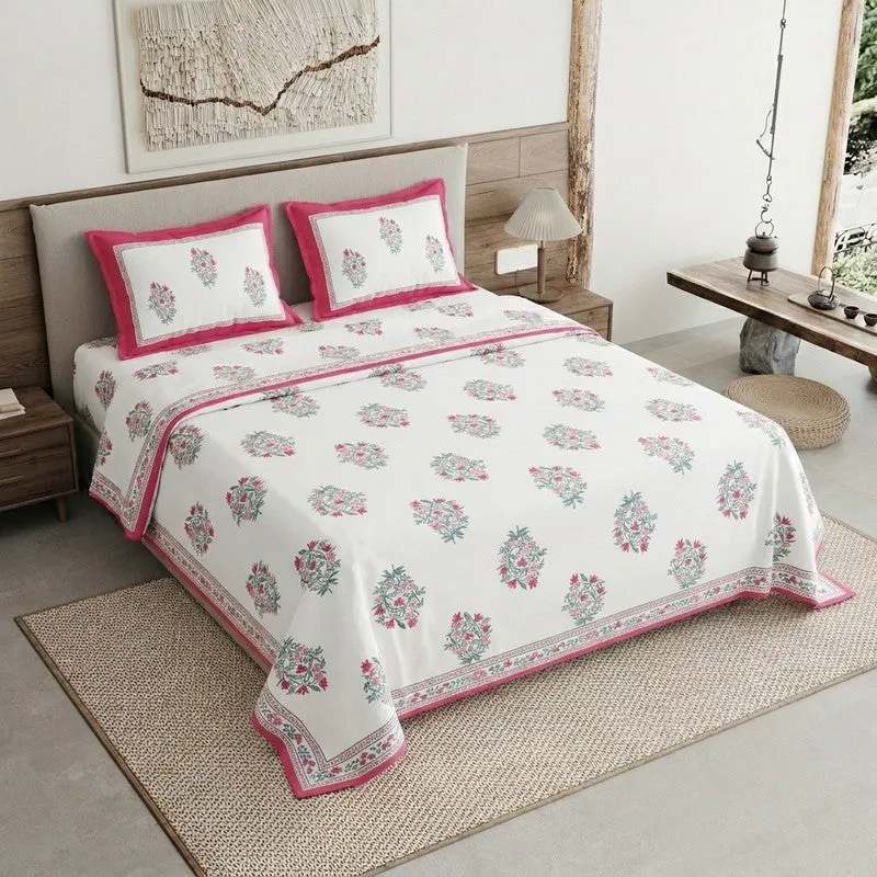 Rang Flow Cotton Bedsheet (Pink,Blue,White) - 120 TC media 1