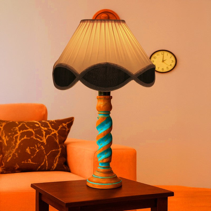 Elara Zylo Wooden Table Lamp - OffWhite