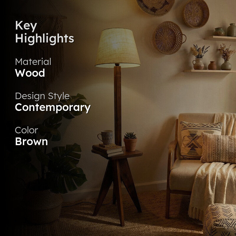 SoftNest Wooden Floor Lamp - Brown media 2