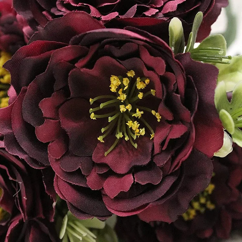 Elegant Artificial Peony Flower Bunch - Maroon media 4